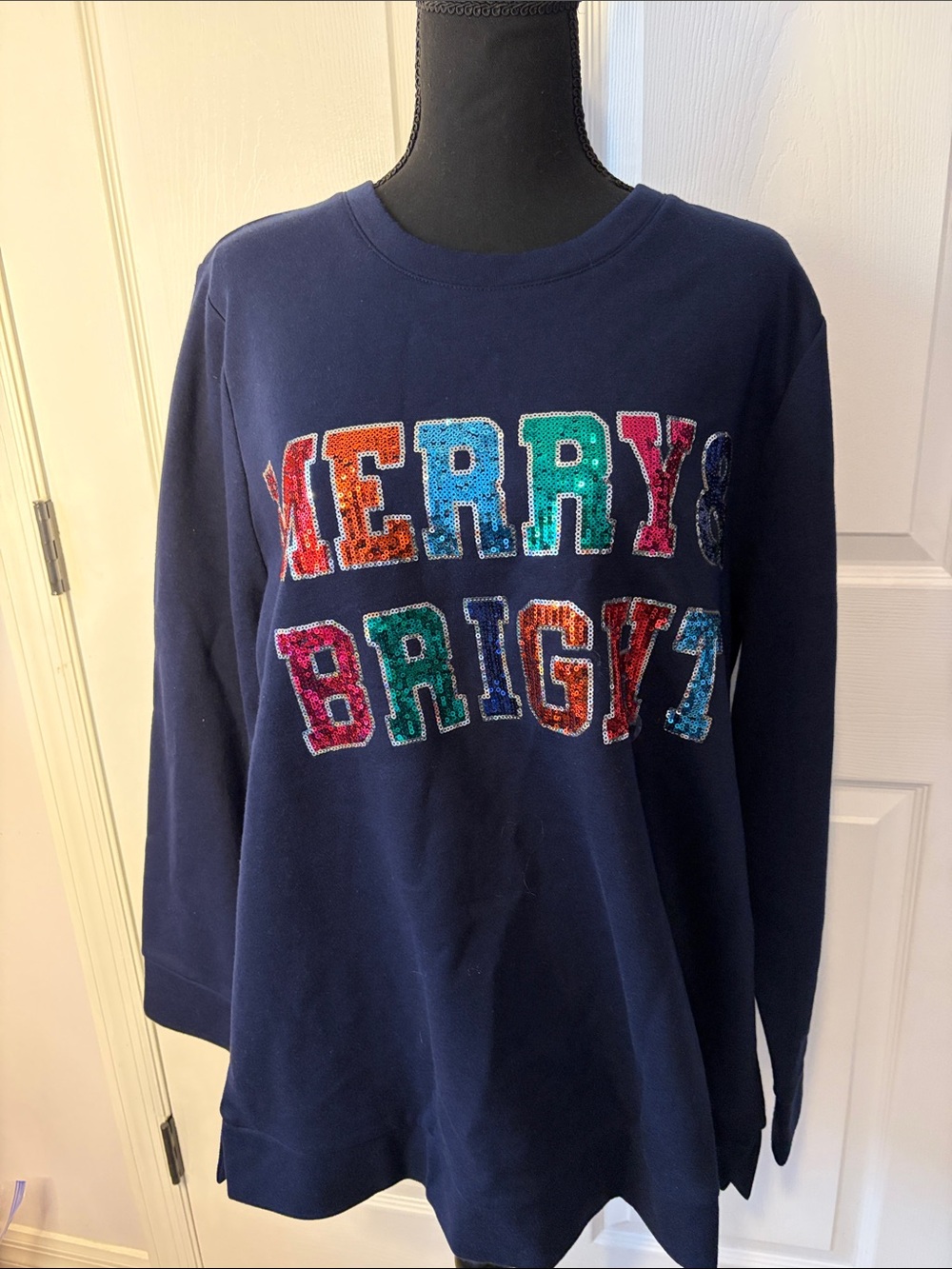 Lane Bryant Dark Navy Sequin 'Merry & Bright' Sweatshirt size 14/16 NEW